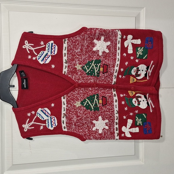 Vintage In Resource Christmas v-neck vest embroidered beaded sequins - S - Picture 1 of 6